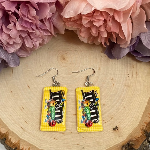Whimsical Peanut M&M Chocolate Candy Earrings - Picture 2 of 10
